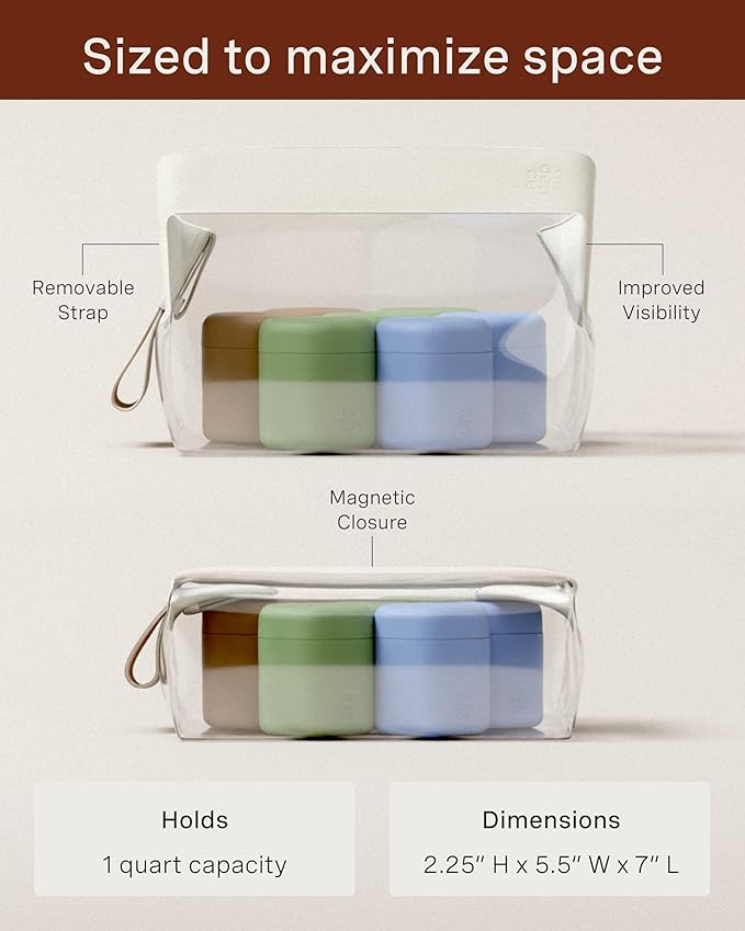 Cadence Parcel - Clear Dopp Kit with Magnetic Closure - Durable and Leak-Resistant Travel Toiletry Kit - TSA-Compliant & Modular Design - Small Hygiene Bag for Travel Essentials - 1 Qt - Cove