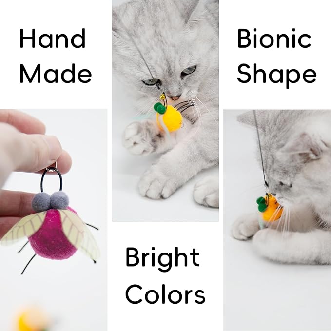 Interactive Cat Toys Insects Replacement for Cat Wand Toy, 5 PCS Fly Bugs Refills with Bells for Cat Teaser, Chase and Exercise Toys for Indoor Cats and Kittens