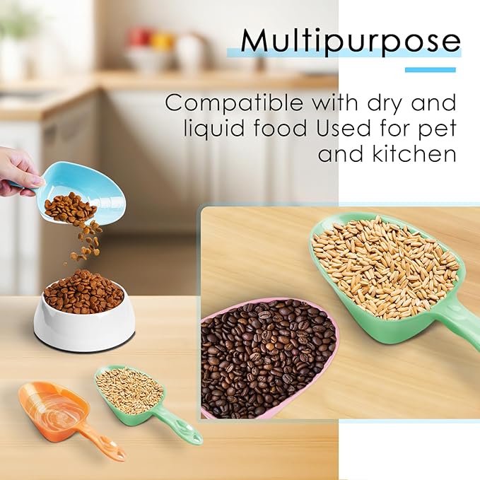 Melamine Pet Food Measuring Scoop, 1 Cup 1/2 Cup 1/4 Cup with Clear Measurement Lines for Dog, Cat, Bird, and Rabbit, Durable, Ergonomic Handle, Dishwasher safe-Blue