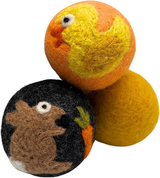 Hustle & Blush Wool Felt Balls 3 Pack Love Ewe Pet Supplies - 2in Felted Wool Cat Toys 100% New Zealand Wool Felt Cat Toys Handmade Wool Felt Balls, Colorful Wool Balls for Cats - Duck and Bunny