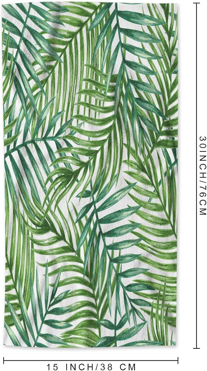 AOYEGO Green Palm Leaf Towels Watercolor Palm Leaves Tree in Tropical Rain Jungle Bathroom Kitchen Hand Towels Beach Bath Face Towels for Yoga Swim Golf 15x30 Inch
