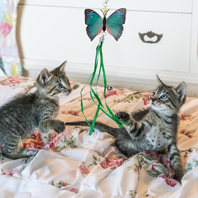 6pcs Cat Wand Attachments Interactive Sports Cat Pet Toy Playthings Kitten Plaything Cat Teasing Toy Bring More Joy and Fun (Green Blue Yellow)