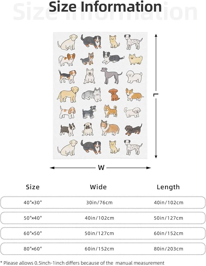 Kids Cute Dogs Print Blanket Throw 60"x50", Plush Flannel Blankets with Dogs On It, Soft Warm Decorative for Kids Women Dog Lovers