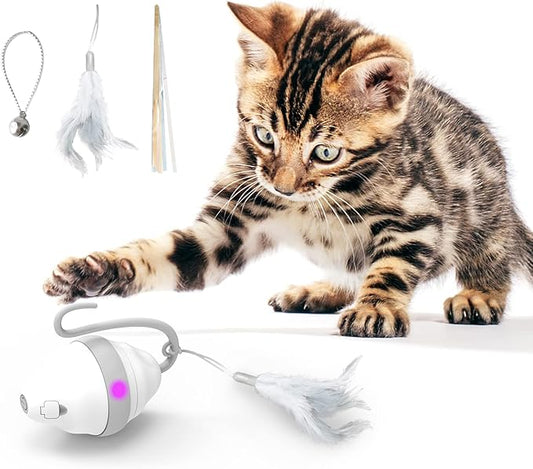 Interactive Cat Toy Mouse, Automatic Cat Toys with LED Lights Feathers