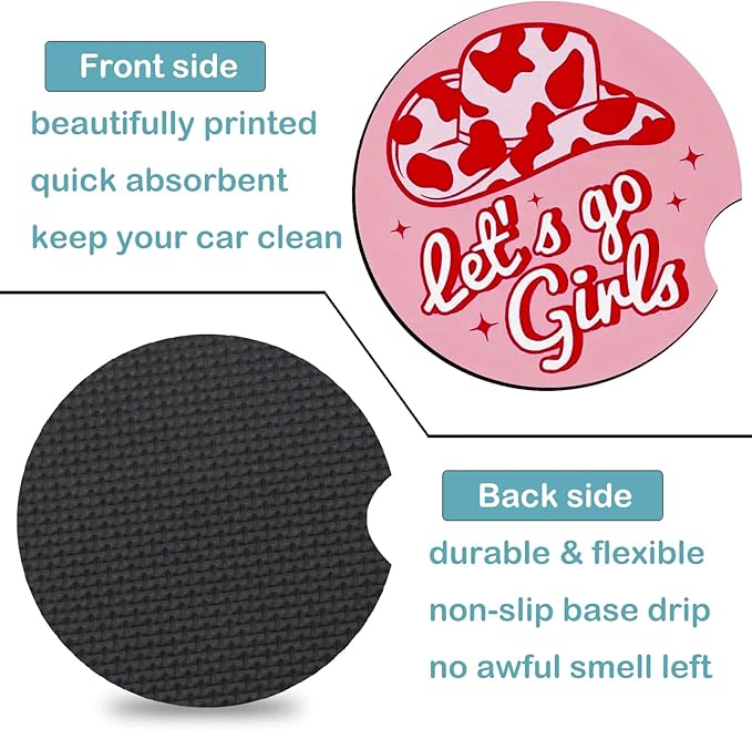 Car Coasters for Cup Holders,2 Pack Pink Cowgirls Car Cup Holder Coasters,2.75" Universal Size Anti Slip Rubber Mat,Automotive Cup Holder Decor Accessories,Cowgirl Birthday Gift for Women