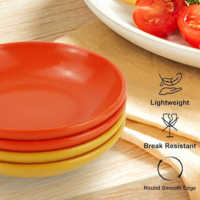 4 Inch Soy Sauce Dishes 8 Pieces, Lightweight and Unbreakable Wheat Straw Plates, Small Sauce Plate, Mini Serving Plates for Side Dishes, Condiment, Appetizer (Multicolor)