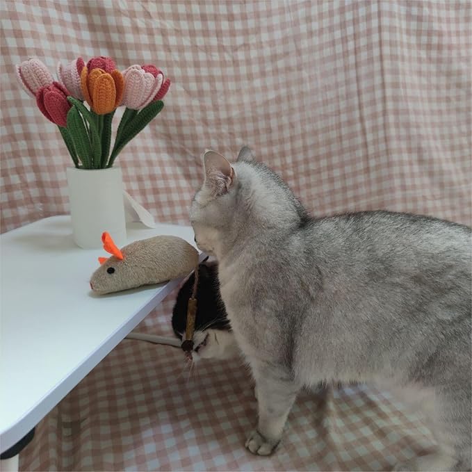 3Pcs Organic Cat Toys with Bells, Cat Chew Toy Large Mouse Toys for Cats, Cat Catnip Toys with Bell, Catnip Cat Mouse Toys, 8.9inch Cat mice Bell Organic Cats Toys