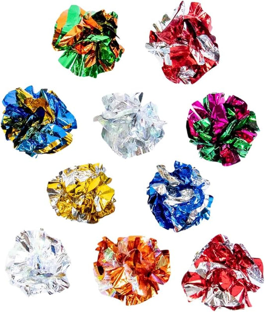 Luli & Cat 10-Pack Foil Crinkle Ball Toys - Interactive Cat Toys for Indoor Cats - Cat Ball Toy in Assorted Colors