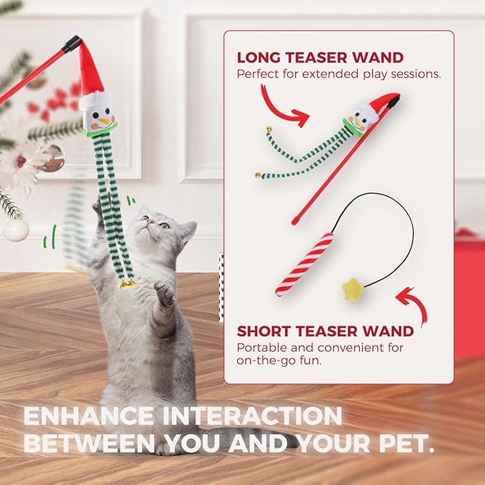 PETEPELA Christmas Cat Toys, 10 Pcs Cat Feather Mice Catnip Toys Set, Cat Gifts for Christmas, Interactive Cat Christmas Stocking Ball Toys, Crinkle Balls, Mice Toys for Indoor Cats & Kittens