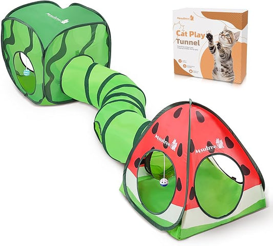 Cat Tunnel Toy and Cubes Combo Cat Tunnels for Indoor Cats Tube with Play Ball,Interactive Crinkle Collapsible Tent for Hiding Hunting and Resting, All in One Set of 3, Fruit