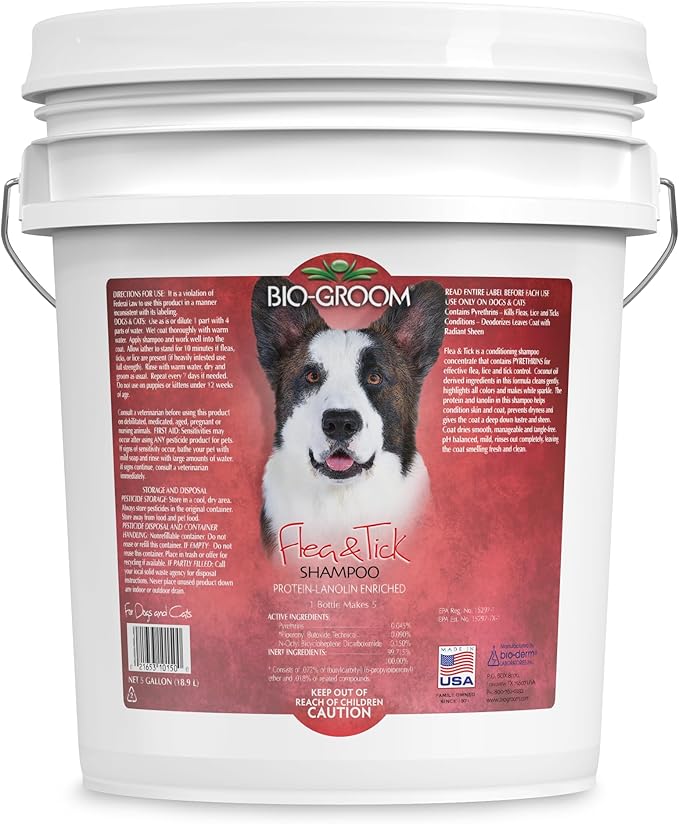 Bio-Groom Flea & Tick Dog Shampoo – Flea and Tick Prevention for Dogs, Cat Flea Treatment, Cruelty-Free, Made in USA, Natural Tick Repellent, Protein-Lanolin Shampoo – 5 Gallons