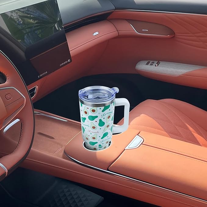 40 oz Tumbler with Handle and Straw, Stainless Steel Insulated Cup with Leak Proof Lid and Straw Lid, Keep Drinks Cold and Hot for Hours(Avocado)