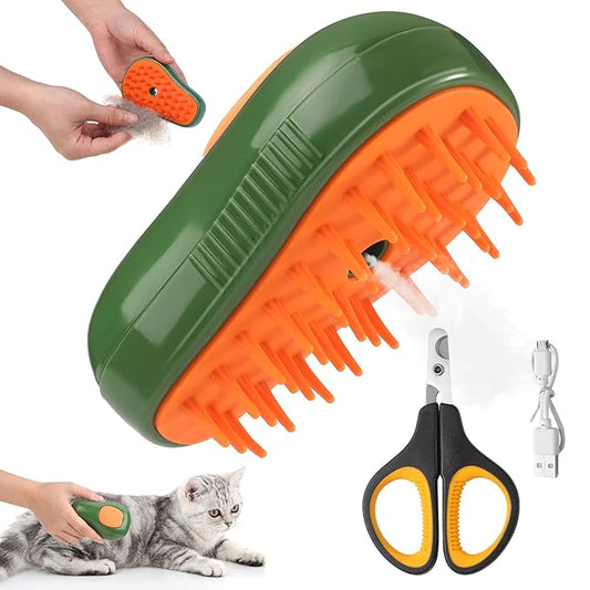 2Pcs Steamy Cat Brush - 3 in1 Cat Steamy Brush,Silicone Massage Grooming Brush with Water,Pet Hair Cleaner Brush Comb for Cats Dogs(Avocado)