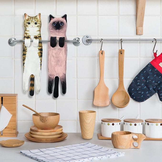 PAT JUUMG Funny Cat Hand Towels for Bathroom, Kitchen Decor: Cute Decorative, Super Absorbent Soft Hanging Towels - Women's Gift for Cat Lovers (Siamese Cat)