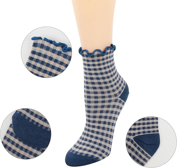 Benefeet Sox Womens Girls Ruffle Crew Socks Novelty Cute Frilly Dress Socks Cotton Lettuce Trim Turn-Cuff High Ankle Sock