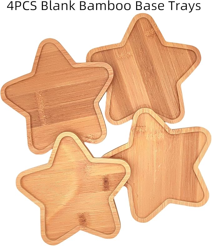4PCS Mosaic Bamboo Coasters for Crafts, Blank Base Trays, Drinking Cup Coaster, Plant Coaster, Art Plate,DIY Mosaic Supplies (Star)