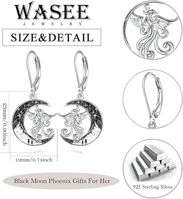 Black Cat/Bat/Spider/Pumpkin/Wolf/Bunny/Sun and Moon/Turtle/Raven 925 Sterling Silver Leverback Dangle Earrings Moon Gothic Christmas Earrings Jewelry Gift for Women