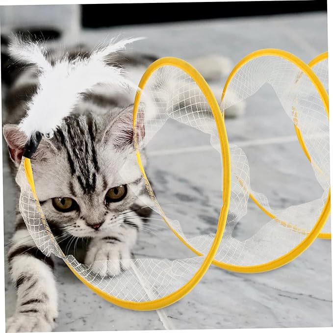 Foldable Cat Tunnel Toy for Kittens Interactive Scratching Plaything with Crinkle Ball Feather Indoor Cat Activity Tunnel Design for Fun and Engagement