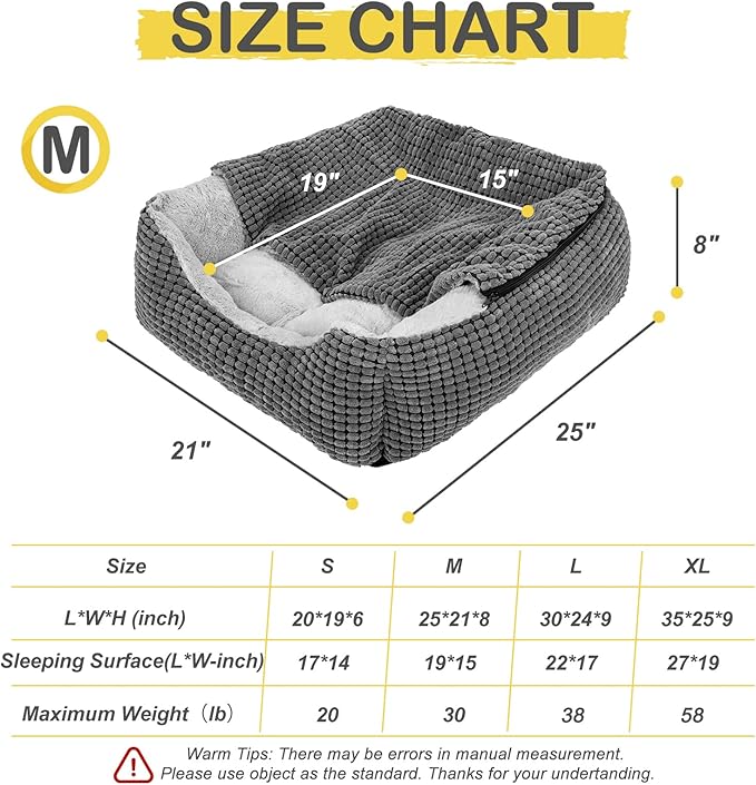 GASUR Dog Beds for Large Medium Small Dogs, Rectangle Cave Hooded Blanket Puppy Bed, Luxury Anti-Anxiety Orthopedic Cat Beds for Indoor Cats, Warmth and Machine Washable (25 inches, Grey)