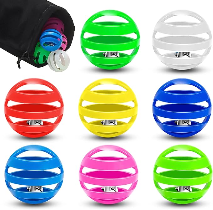 Kasyat 21 Pieces Plastic Cat Balls with Bells Bulk Cat Toys Balls Inside Kitten Chase Toys Lattice Bell Balls Cat Pounce Rattle Ball with Black Plush Drawstring Bag for Cat Exercise and Play Indoor