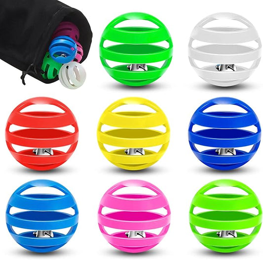 Kasyat 21 Pieces Plastic Cat Balls with Bells Bulk Cat Toys Balls Inside Kitten Chase Toys Lattice Bell Balls Cat Pounce Rattle Ball with Black Plush Drawstring Bag for Cat Exercise and Play Indoor