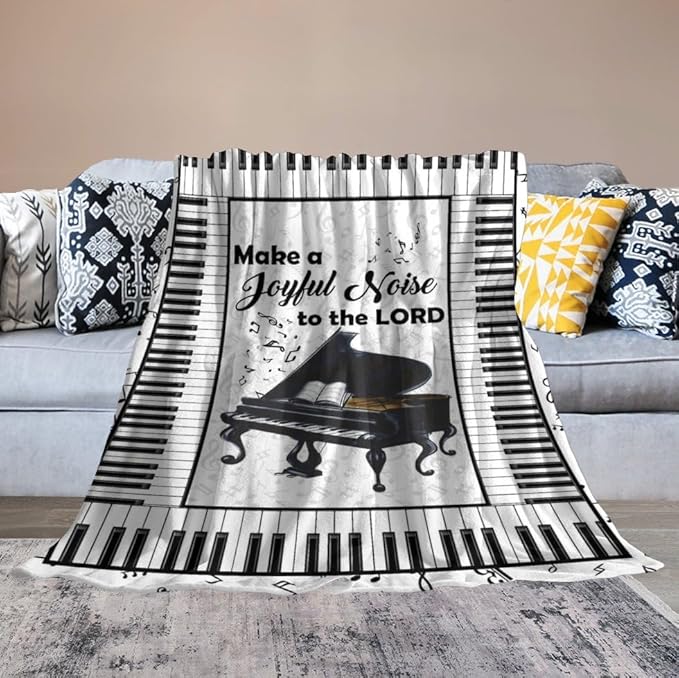 Piano Print Blanket Piano Keys Music Notes Musical Throw Blankets for Couch Sofa Bed Stuff Decor Lightweight Soft Cozy Fleece Plush Warm Flannel Blanket Gifts for Girls Boys Kids Adults 60"x80"