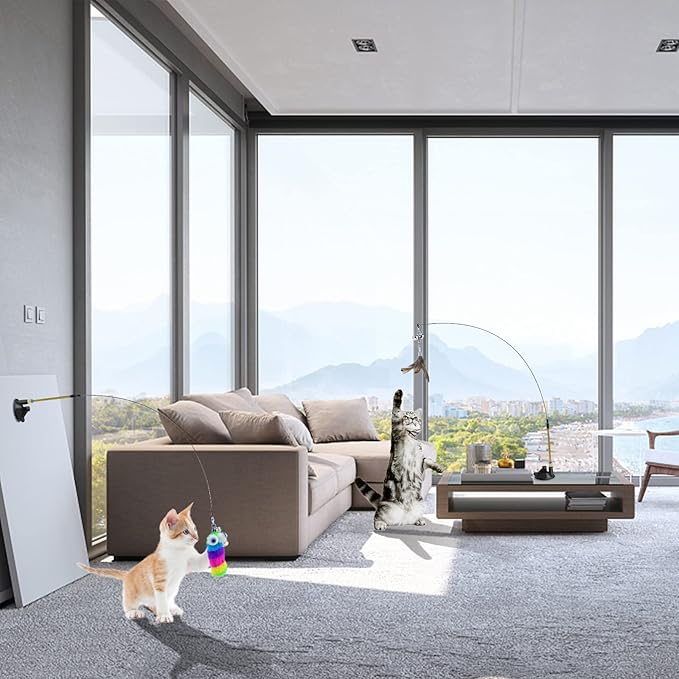 Interactive Bird Simulation Cat Toy Set Suction Cup Cat Wand Toy for Indoor Cats Suitable for Kitten to Play Exercise