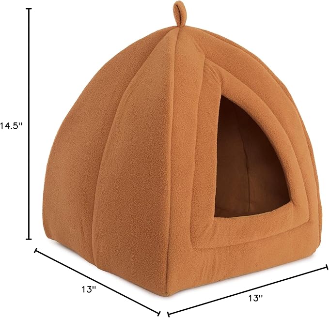 Cat House - Indoor Cat Bed with Removable Foam Cushion - Pet Tent for Kittens, Rabbits, Guinea Pigs, and Other Small Animals by PETMAKER (Brown)