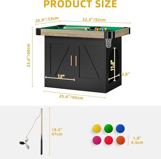 DWVO 4 in 1 Cat Toys Mini Pool Table for Cats, Litter Box Enclosure for Cat Pool Table Tower with Feather Wand Interactive Exercise Play Rest Beds & Litter Box Furniture, Black, Medium