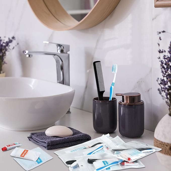 48 Sets Personal Hygiene Kit Basic Toiletry Kits Homeless Supplies Bulk for Women, Men, Travel, Charity, Business Include 48 Shampoo, 48 Toothbrush, 48 Toothpaste, 48 Comb, and 48 Bath Soap