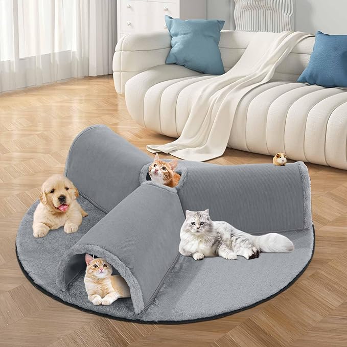 HOMBYS Extra Large 28" Cat Tunnel Bed for Indoor Cats, 2-in-1 Cat Bed with Y Shape Cat Tunnel, Cat Carpet Tunnel for Multi-Pets Family, Detachable, Washable for Cats and Small Pets