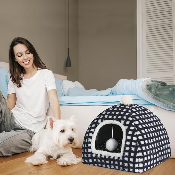 Cat Bed Cave for Indoor, Suitable for Cat Dome Bed, Hideaway Bed for Indoor Cats with Removable Mattress for Kittens.Cat Tent House for Dual Use (XL:17"x17")