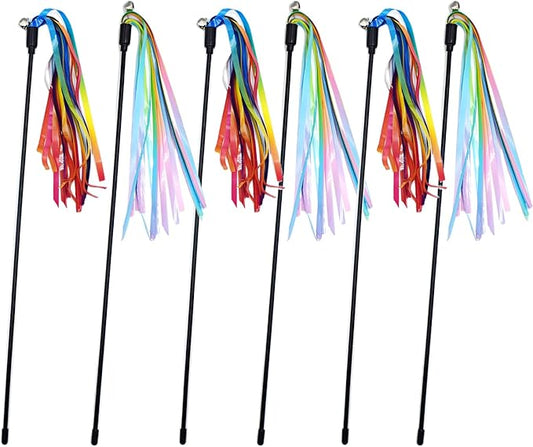 IUHKBH Cat Wands, 6 PCS Interactive Cat Teaser Wand with Sound Tassel and Bell Colorful Cat Toy