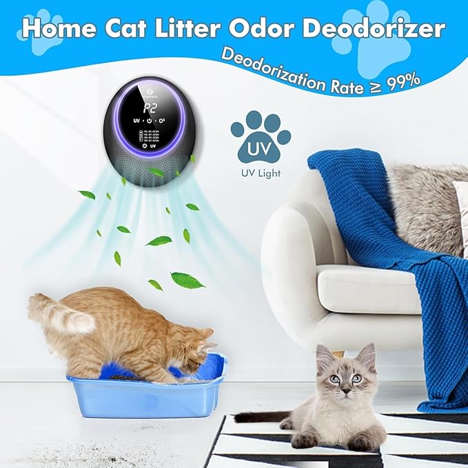 Advanced Cat Deodorizer for Litter Box, 99% Pets Odor Eliminator with 10000mAh Battery, Portable & Rechargeable Purifiers Deodorizer for Pets Litter Box Room Wardrobe Shoe Cabinet Toilet