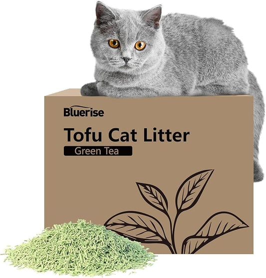BLUERISE Tofu Cat Litter 6LB×2Bags Natural Cat Litter Flushable Toilet Quick Clumping Dust Free Odor Control Kitty Litter (Green Tea)