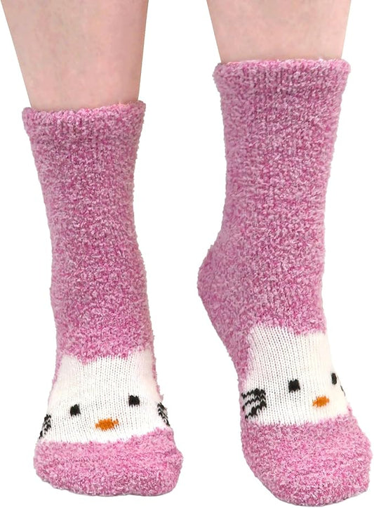 BambooMN Super Soft Warm Cute Women's Animal Non-Slip Fuzzy Fluffy Crew Winter Home Socks