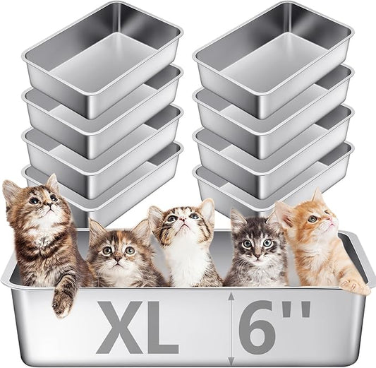 10 Packs Stainless Steel Litter Box for Cat Extra Large Metal Litter Box Non Stick Litter Pan with High Sides Never Absorbs Odor, Rustproof, Easy to Clean for Cat Dog (23.5 x 15.5 x 6 Inch)
