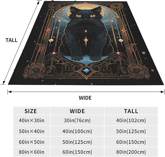 Tarot Card Moon Black Cat Blanket Pagan Witchcraft Theme Cat Print Blanket for Mom Girls Women Flannel Soft Warm Cozy Fuzzy Throw Blankets for Bed Sofa Decor Valentine Day Gifts 50"x60"