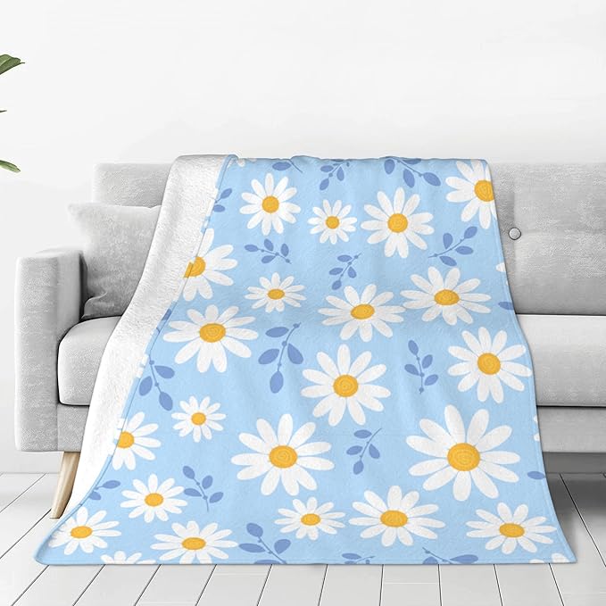 Daisy Flower Blanket Throw 50"x40", Cozy Lightweight Plush Floral Blanket, Gifts for Kids Women