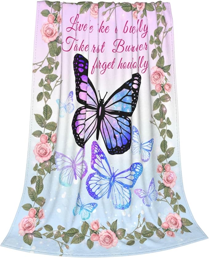 Ultra-Soft Microfiber Throw Blanket 330 GSM Fuzzy Fleece Blanket for Adults Kids Gift Couch, Sofa, Bed Butterfly Floral 80"x60"