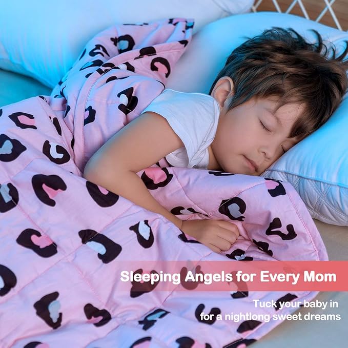 Sivio Weighted Blanket - 100% Cotton Heavy Blanket 5 lbs 36 x 48 inches, Breathable Cooling Soft Cotton Throw Blanket for Calm Sleeping for Home and School Nap, Pink Leopard