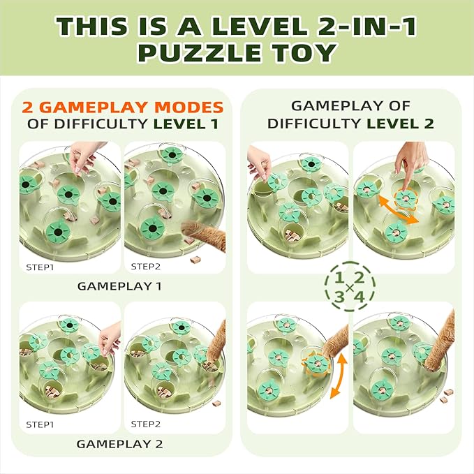 KADTC Cat Puzzle Games Level 3 in 1 Intelligence Mind Game Foraging Balls Kitten Food Puzzles Toy for Indoor Cats Sensory Activity Enrichment Toys Treat Feeder Entertainment Kitty Mental Stimulation