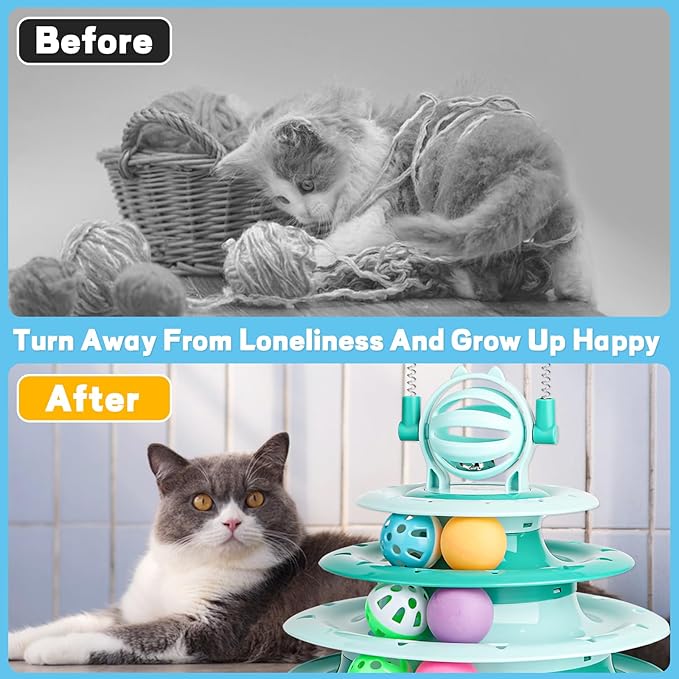 Cat Toys Interactive Cat Toys for Indoor Cats Kitten Toys Interactive Cat Toy Cat Puzzle Toy Cat Ball Toy with 2 Cat Teasers (Green)