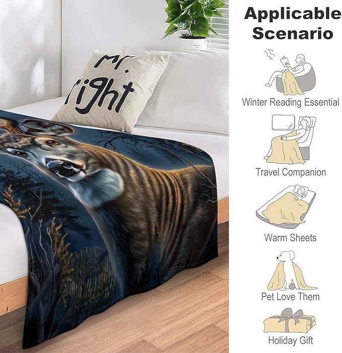Deer Moon Hunting Print Blanket Wild Animal Country Nature Night Throw Blankets Gifts for Couch Sofa Bed Stuff Decor Soft Cozy Fleece Plush Warm Flannel Bedding for Lover Men Women 50"x60"