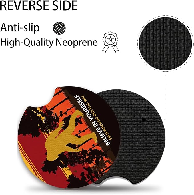 Believe in Yourself Anti-Slip Rubber Car Cup Mat with A Finger Notch - 2 Pack Absorbent Drinks Coasters for Women's Interior