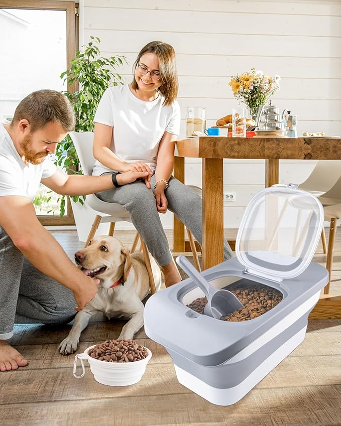 13 Lbs Dog Food Container, Collapsible Dog Food Storage Container with Airtight Lid, Cat Food Storage container Dry Food for Pets, Rice, Cereal, Silicone Pet Bowl and Dog Food Scoop