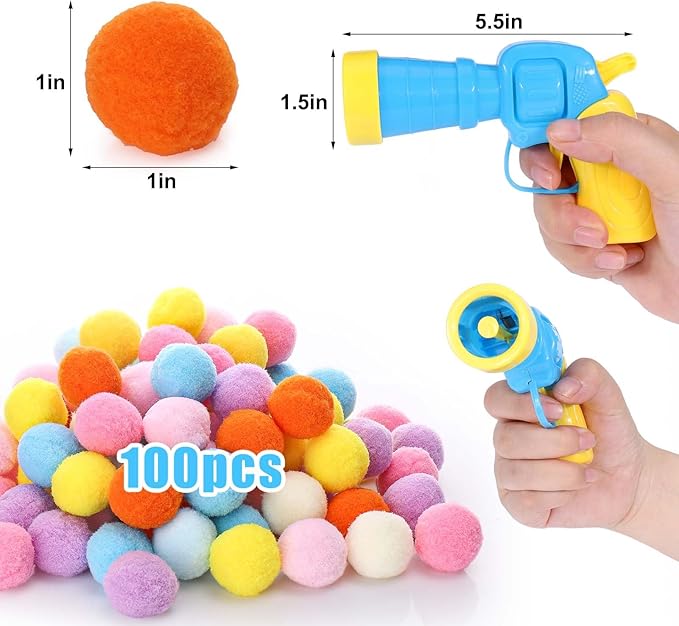 AIERSA Cat Toys Interactive for Indoor Cats,100pcs Pom Pom Balls with Launcher Set, Kitten Toys for Cats Self Play,Cute Cat Ball Toy for Cat Enrichment