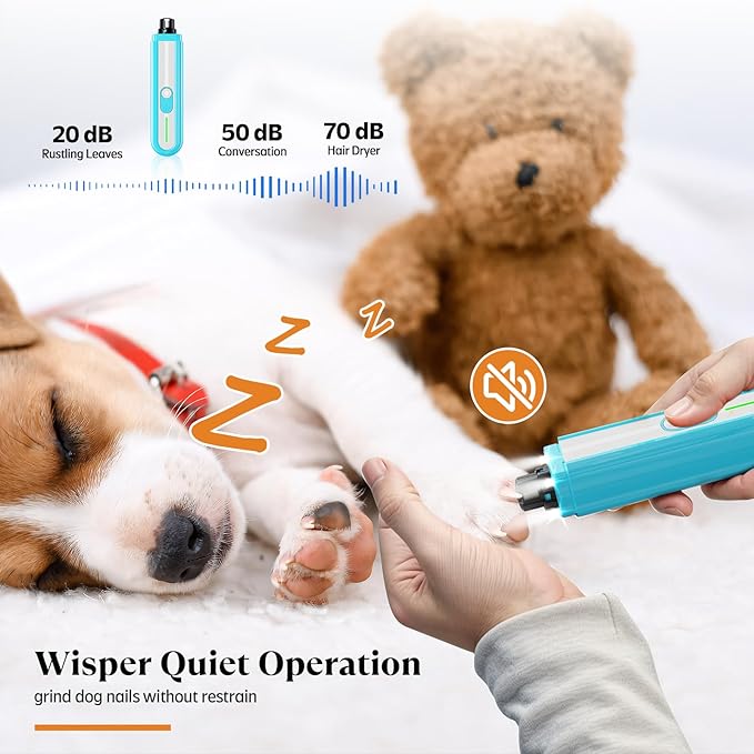 YABIFE 4-Lights Dog Nail Grinder, Easy Quick Locate Dog Nail Trimmers, for Puppy Paw Toenails or Pets from Small, Medium to Large, with Travel Lock, Whisper Quiet, Heavy Duty 3 Speeds