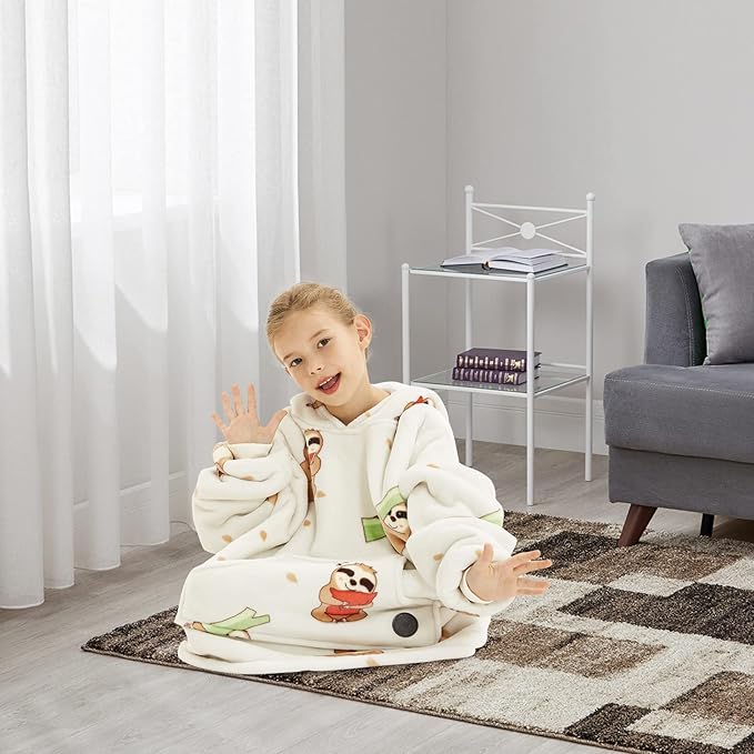 THREE POODLE Wearable Blanket Hoodie for Kids, Oversized Sherpa Sweatshirt Blanket with Giant Hood, Warm Cozy Hooded Blanket, Cute Gifts for Kids Girls Boys