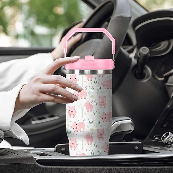30 Oz Pig Tumbler with Handle and Straw, Pig Mug Insulated Pig Cups for Women, Double Wall Stainless Steel Pig Coffee Cup, 30 Oz Leak Proof Pig Coffee Mug for Women and Pig Gifts for Women